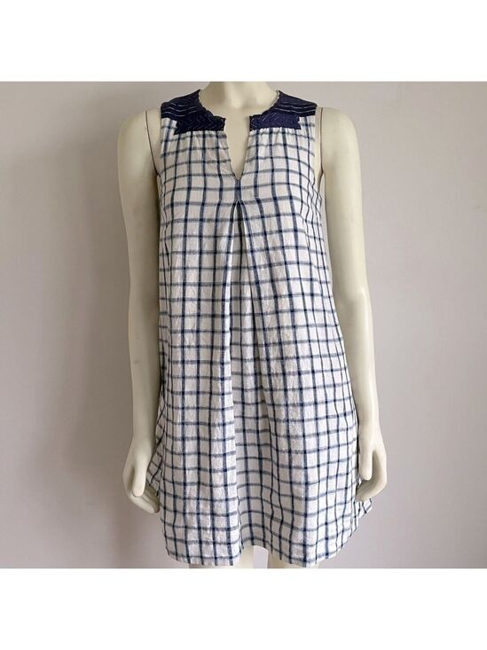 Madewell Dresses & Skirts - Madewell Women’s Embroidered Sunray Shirtdress Sleeveless Cream & Navy Check XXS